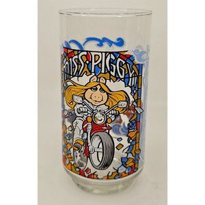 The Great Muppet Caper Miss Piggy Motorcycle Glass Jim Henson Vintage 1981